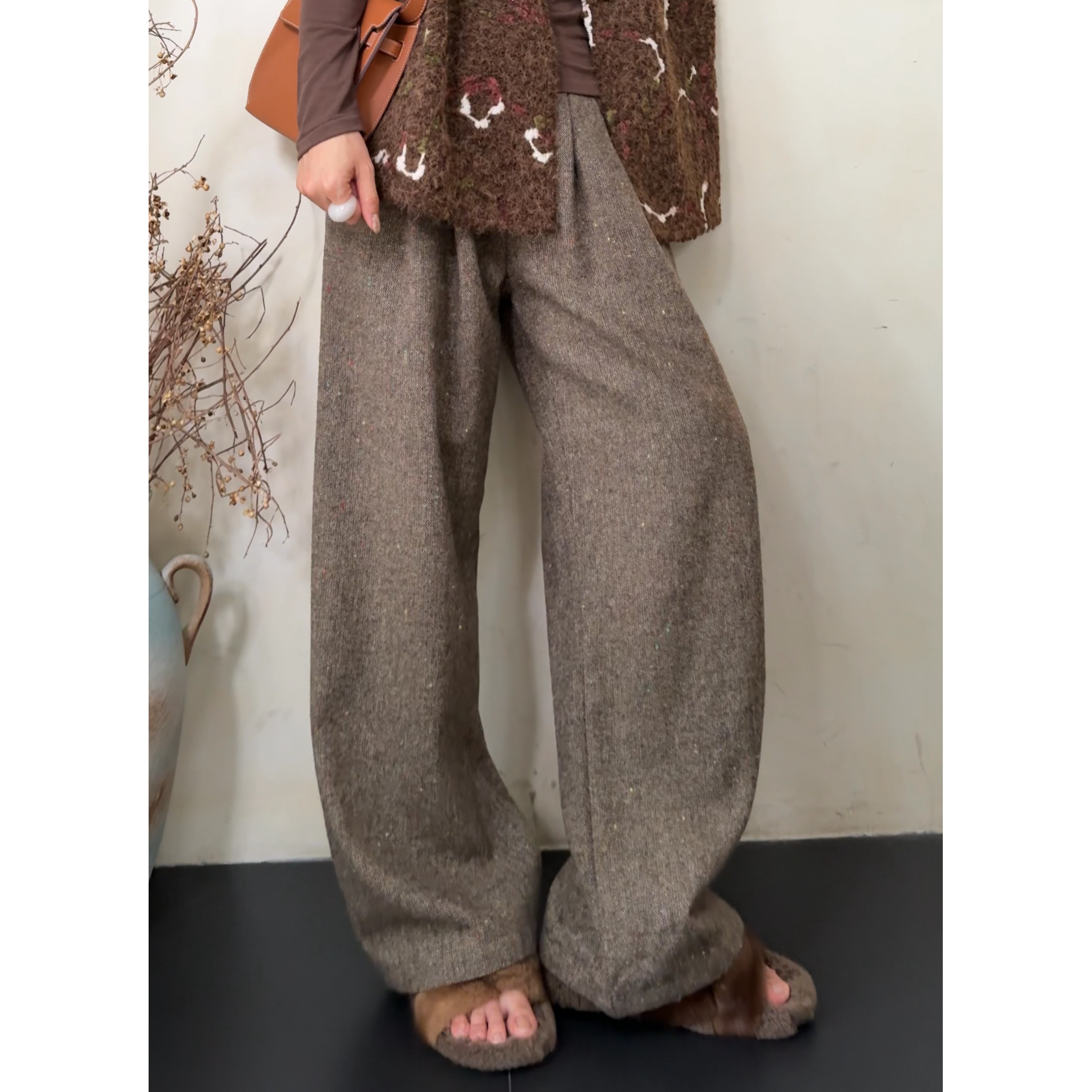 【金棕采纱】微胖大码 私服系列彩色加密高比例羊毛阔腿裤 251039