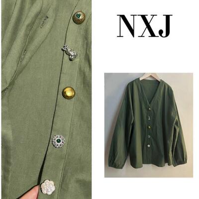 NXJ【古董店】微胖大码 古着系列款宽松大版麻料衬衫女 240219