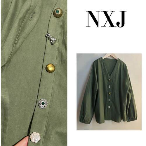 NXJ【古董店】微胖大码 古着系列款宽松大版麻料衬衫女 240219