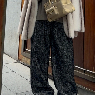 长裤 NXJ 粗棒小香羊毛阔腿裤 微胖大码 251208 明星款