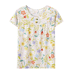 棉绸睡衣女上衣单件带胸垫半袖女款家居服人造棉短袖加大码薄款