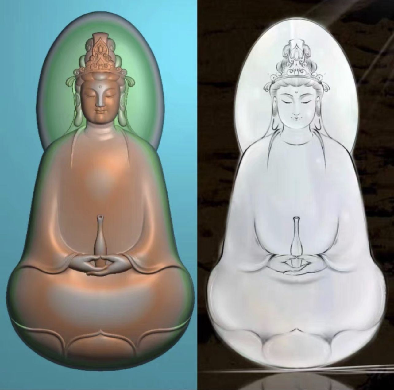 立体素衣观音精雕图jdp灰度图bmp浮雕图玉雕净瓶观音菩萨973