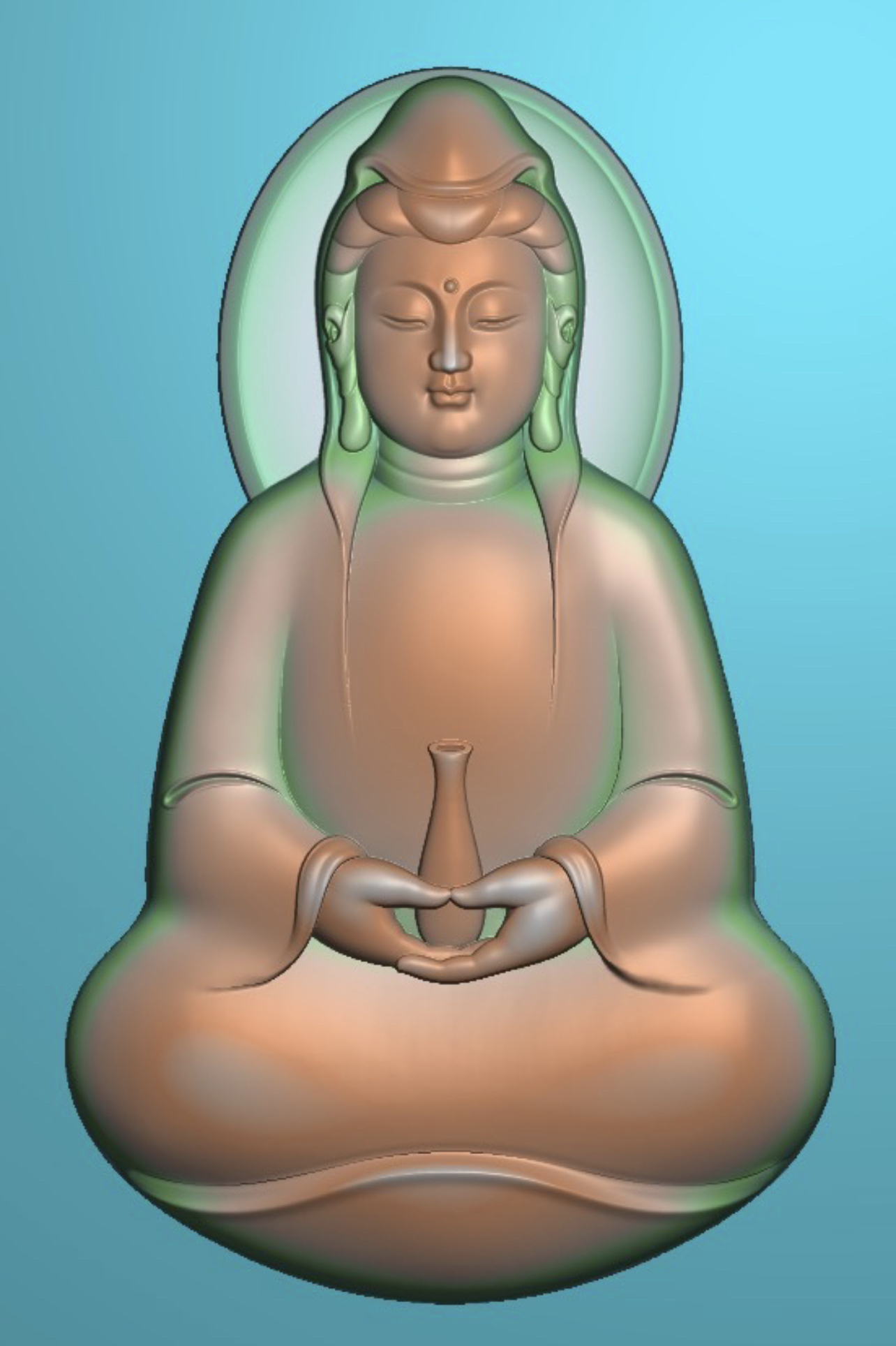 立体素衣观音精雕图jdp灰度图浮雕图玉雕双面观音菩萨