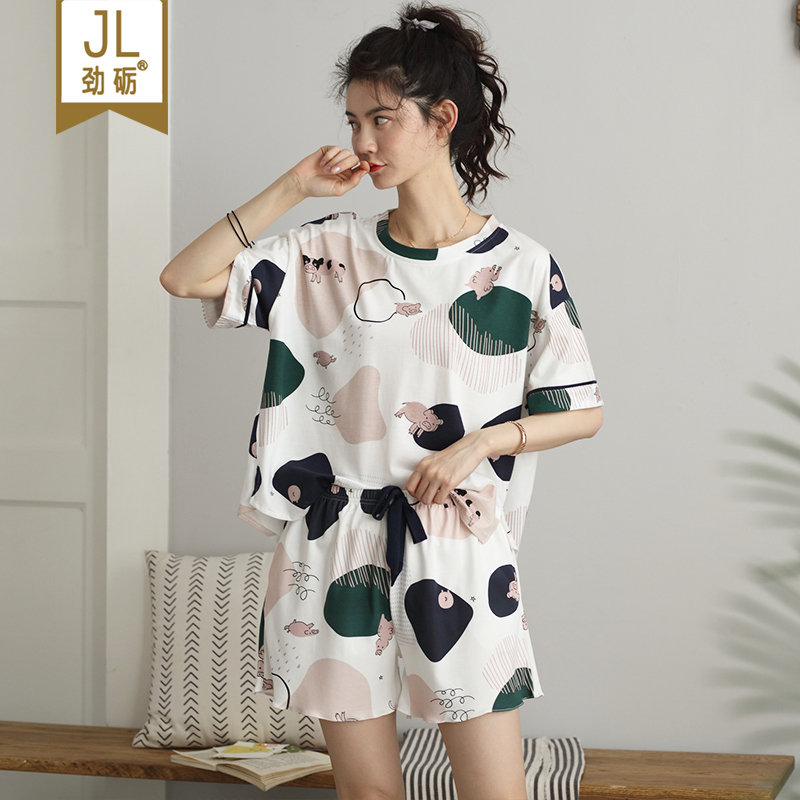 网红睡衣女夏季纯棉薄款韩版宽松学生夏天短袖短裤布袋家居服套装有赠品