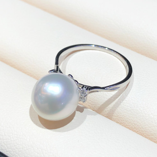 简约10-11MM海水南洋白珍珠戒指正圆强光几乎无瑕18K金镶嵌澳白珠