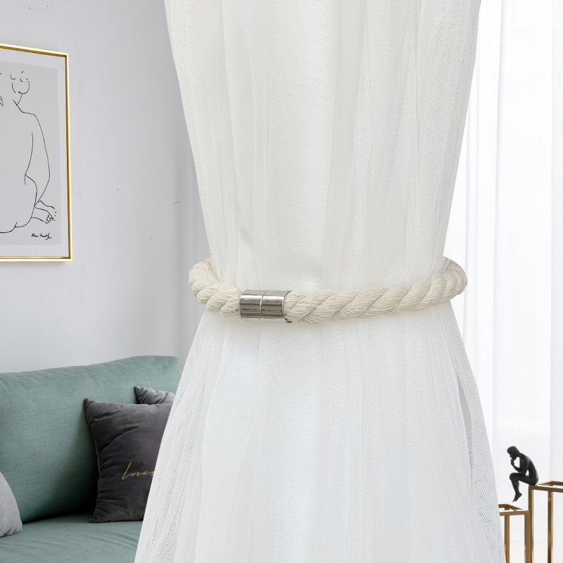 现代简约棉麻窗帘绑带绳磁铁吸客厅卧室北欧风格窗帘扣一对装