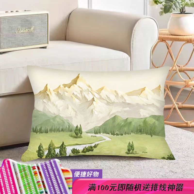 欧式山水风景抱枕十字绣枕套2023新款印花三边拉链家用沙发抱枕套
