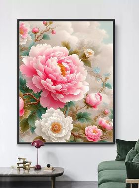 现代花卉花中之王十字绣玄关牡丹花精准印花2024新款线绣十字绣