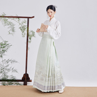 国风汉服套装 原创马面裙 绿色日常可穿新中式 春夏新款 山水一色