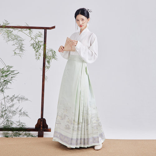 【山水一色】绿色马面裙国风套装