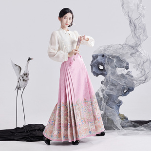 水揽星河妆花马面裙套装 粉色福鹿寿国风改良汉服两件套女 2024新款