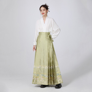汉服国风飞机袖 新中式 明制春夏新款 绿色马面裙套装 上衣女 玉兔