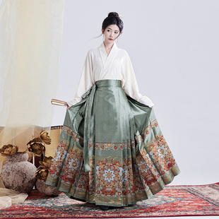 交领上衣日常可穿汉服套装 新中式 国风马面裙成人女明制意莲华新款