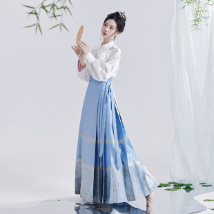 织金半身裙女 醉花吟汉服连衣裙新中式 蓝色国风马面裙套装 2024新款