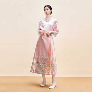 玉兔 套装 马面裙粉色2024新款 国风汉服短款 成人女 夏季 水揽星河