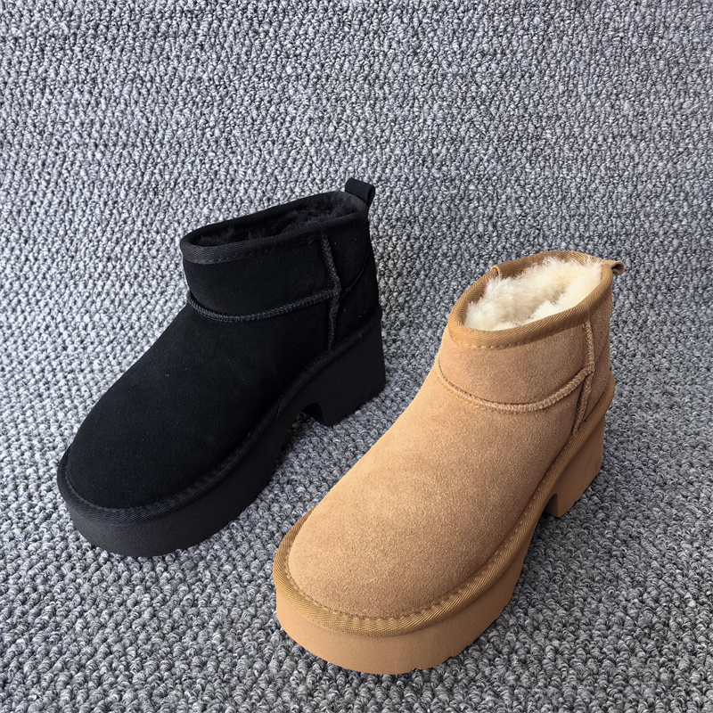 2025冬季新款时尚女鞋厚底增高雪地靴女加绒保暖短筒棉鞋女