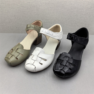 头层牛皮女鞋 西西家2025夏季 甩卖包头粗跟真皮凉鞋 清仓断码 新款