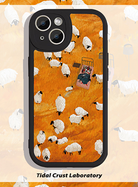 秋天橙色牧场的小羊小羊皮全包手机壳适用苹果17nova14小米15reno14vivo30荣耀300iPhone15华为p70mate70