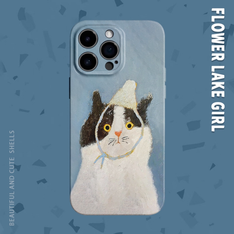 一脸懵_抽象艺术油画菲林猫咪适用iPhone15_16pro手机壳OPPOreno7华为pura70硬红米k60苹果14vivo软IQOONEO9