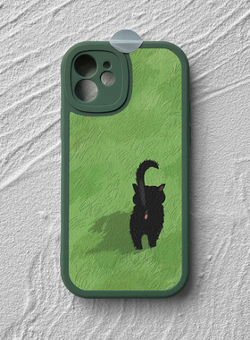 绿色可爱草坪猫咪适用苹果16promax手机壳iphone1小羊皮nova13荣耀200防摔4小米15华为mate软Pura70