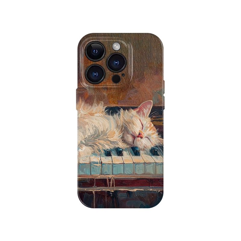 钢琴上的猫咪 适用iPhone15_16promax手机壳畅享60菲林软OPPOreno9苹果13vivos18油画小米14保护套华为nova12