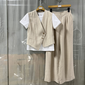 歌G52T336商场专卖2025夏时尚新品女装显瘦马甲短袖T恤三件套裤潮