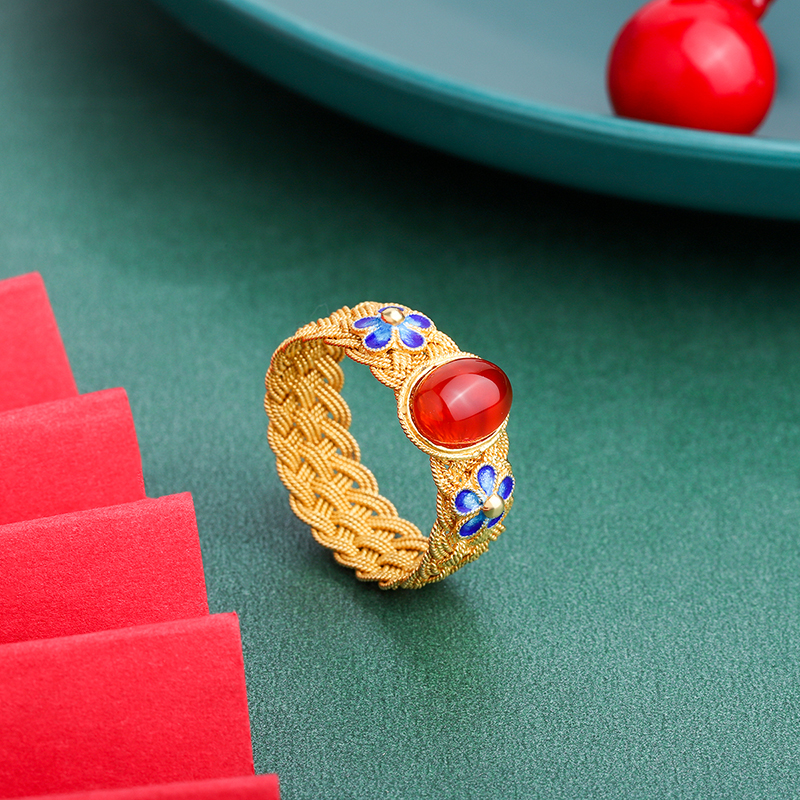 花丝镶嵌纯银戒指女复古国潮