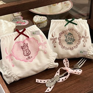 秋冬季新款纯棉质昭和复古甜品印花边包臀舒适少女心日系可爱内裤