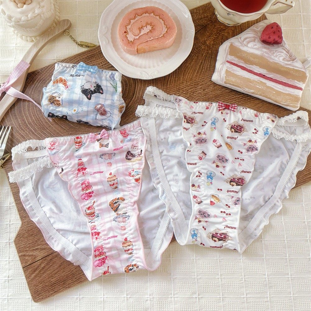 猫咪早餐可爱甜点清新印花内裤高叉甜美学生少女舒适大码三角裤,女士内衣/男士内衣/家居服,女三角裤,淘宝优惠券,粉丝福利购,淘宝优惠卷