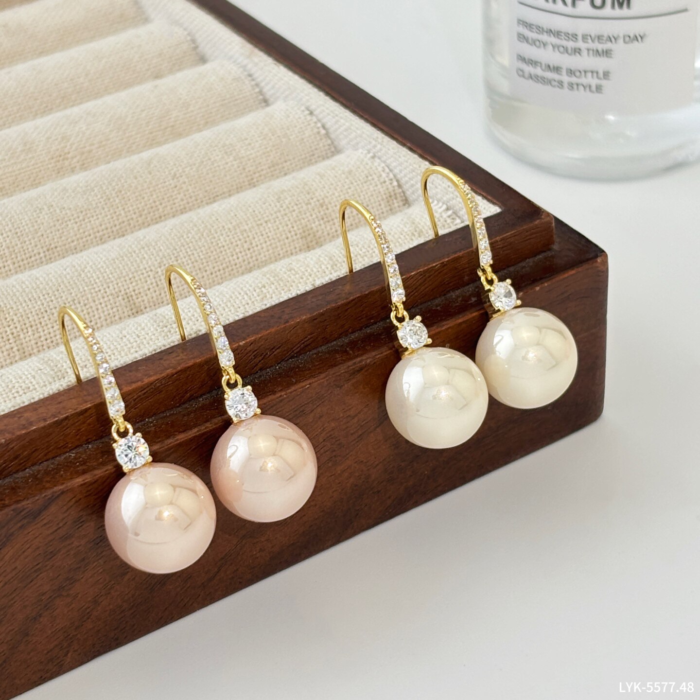 丽银新款时尚高级感微镶锆石法式浪漫珍珠耳环精致耳钩气质耳饰女