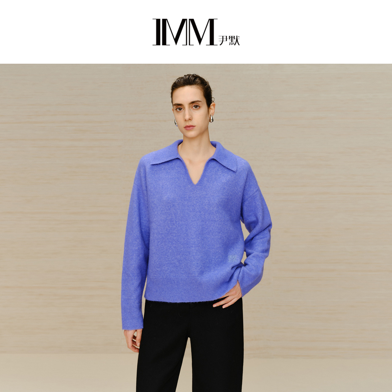 imm尹默套头POLO领宽松毛衫