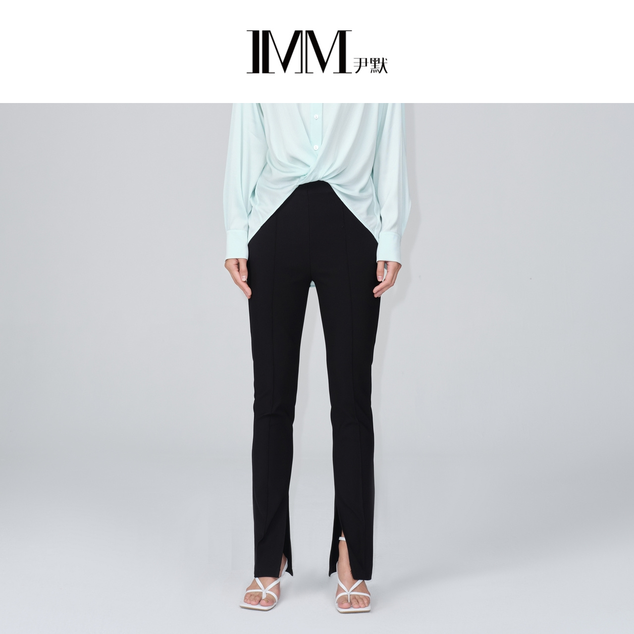 黑色超模感开衩微喇裤尹默