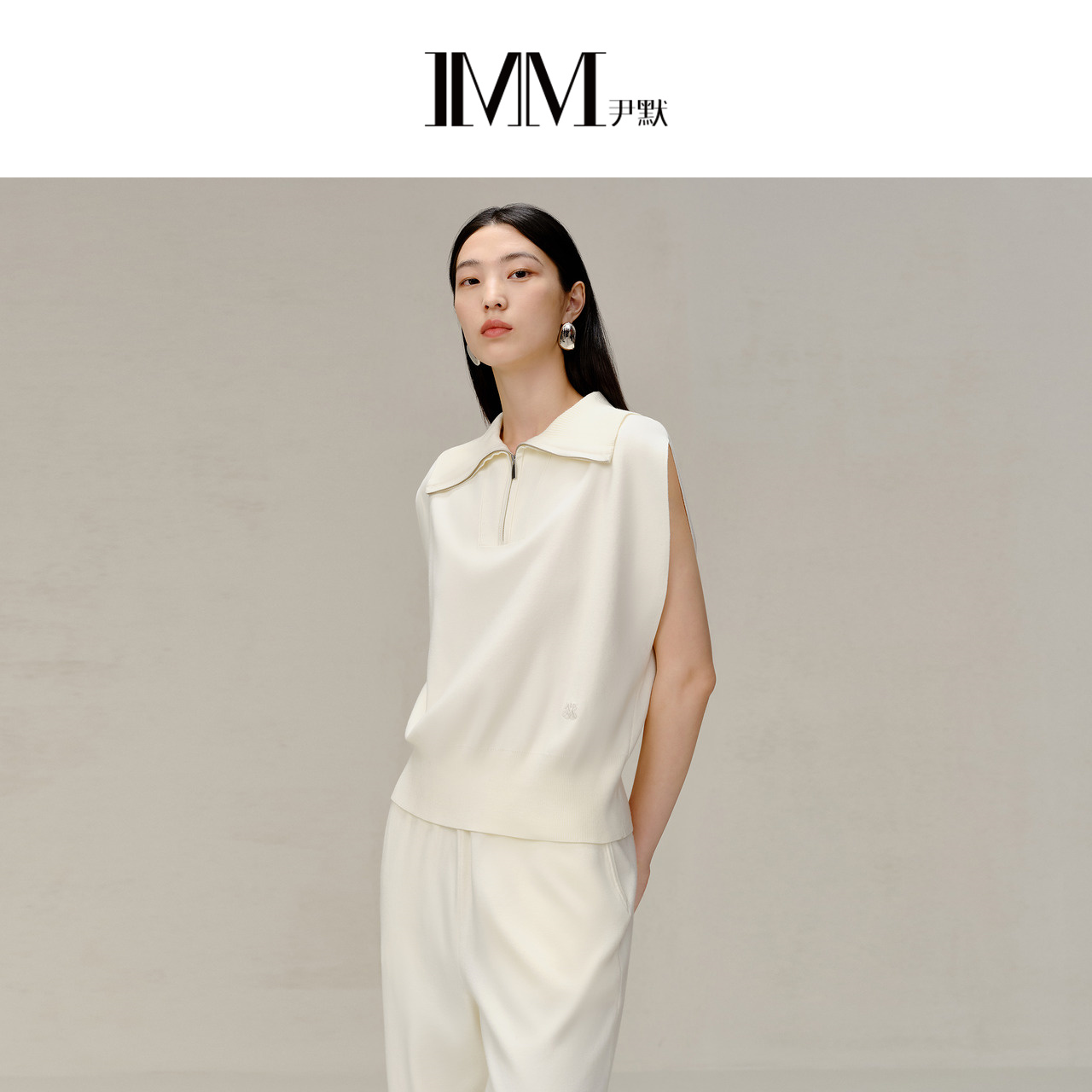 IMM尹默拉链式领型POLO领毛衫