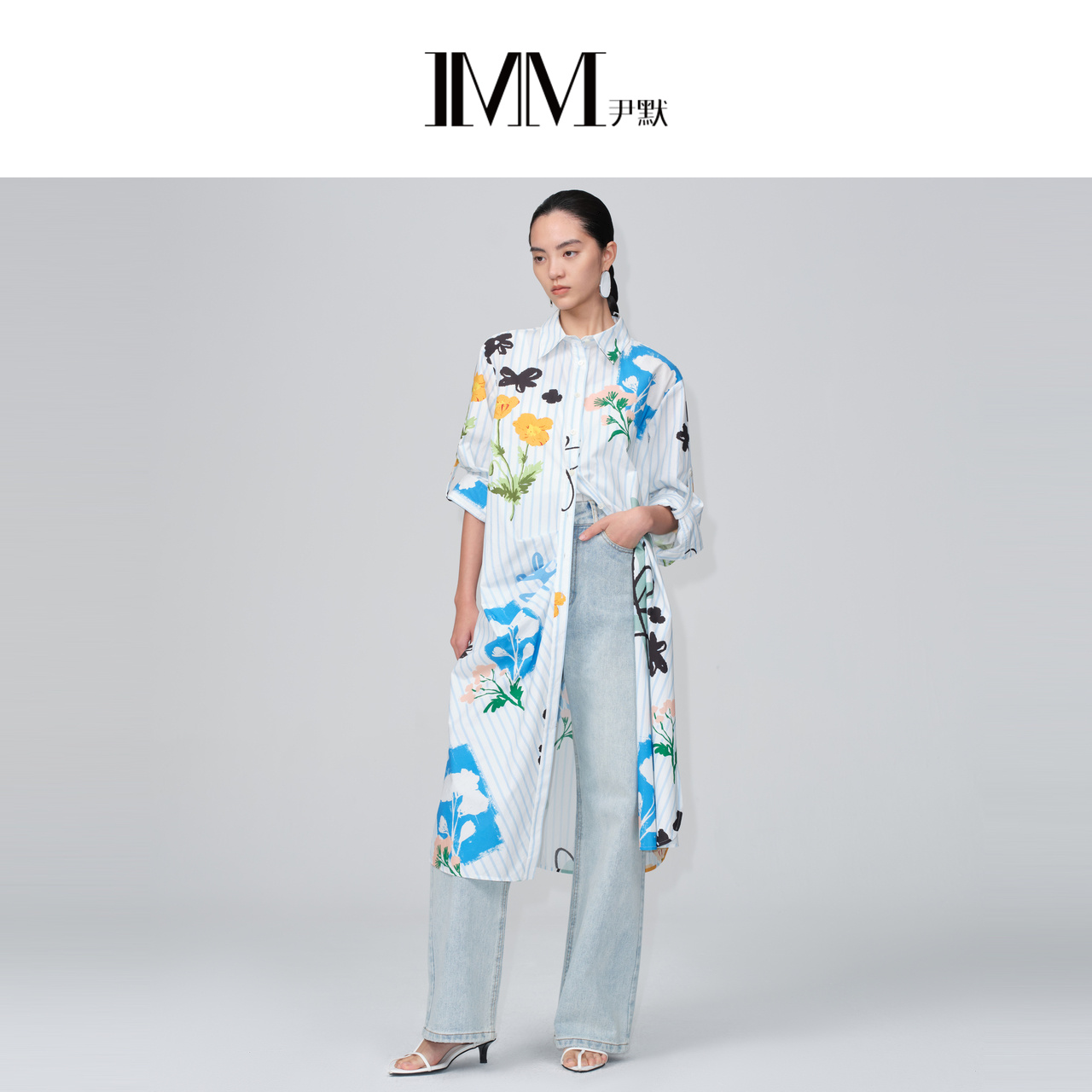 全面印花两穿袖子衬衫连衣裙尹默