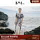 IMM尹默桑蚕丝19MM巴黎斜桑波缎水墨风花卉收腰连衣裙女