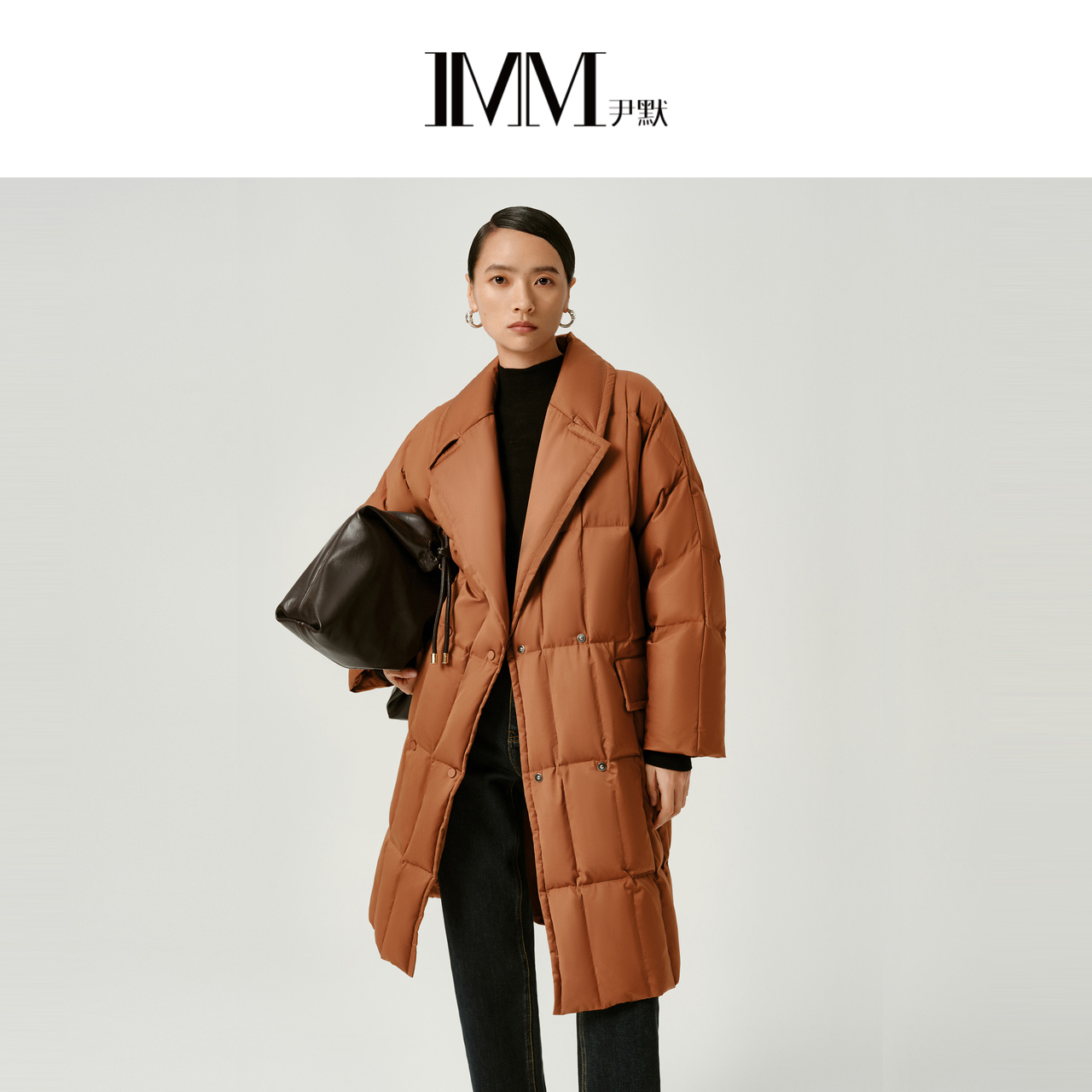 IMM尹默冬西装领宽松茧型中长款90白鹅羽绒服外套女