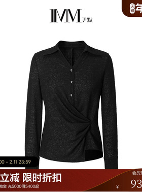 IMM尹默冬针织蕾丝提花羊毛扭结V领衬衫式毛针织衫上衣女