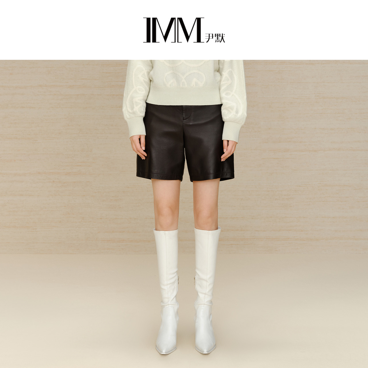 imm尹默时髦单品百搭羊皮短裤
