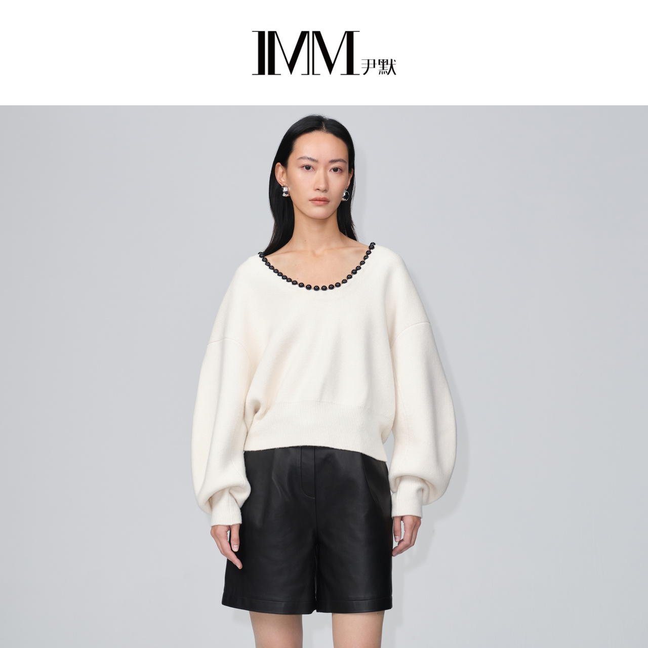 羊毛香蕉袖钉珠大圆领