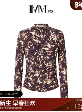 IMM尹默2025年秋美丽诺羊毛碎花印花气质高领打底单上衣小衫女