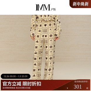 直筒廓形休闲长裤 IMM尹默女装 复古印花直筒裤 灯芯绒中式 冬季