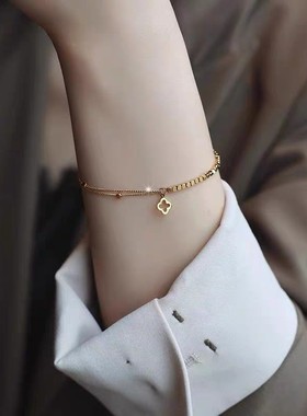 黄金色碎金子四叶草手链女纯金色