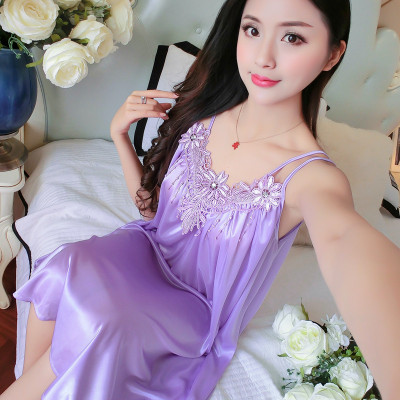 吊带睡裙女士睡衣夏季夏天丝绸冰丝背心仿真丝薄款性感诱惑连衣裙