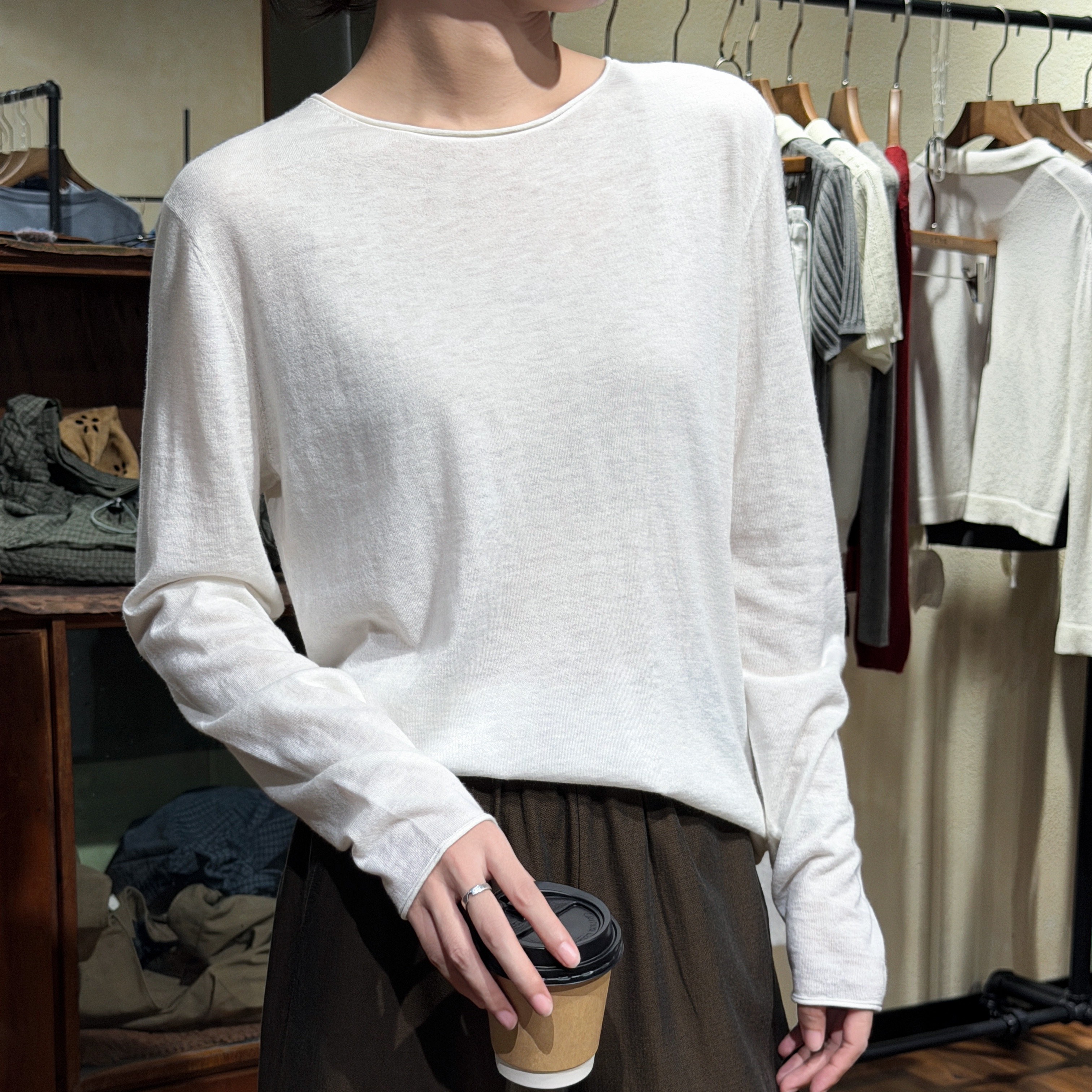 山里有森26款早秋针织衫女【精纺羊绒160's·18G】卷边长袖套衫
