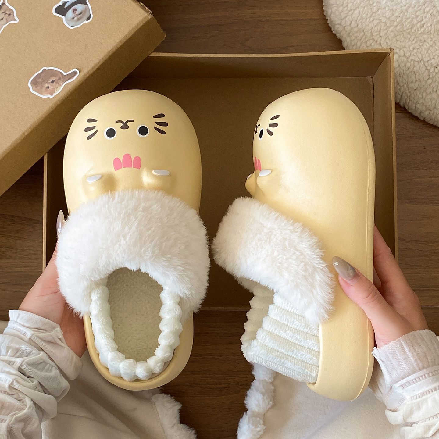 【可拆卸】ins百搭印花保暖外穿棉鞋冬季EVA防水软底居家棉拖鞋女