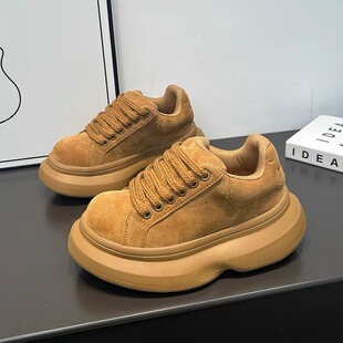 轻 百搭老爹板鞋 翻毛皮7cm大头厚底2026美拉德胖丁面包鞋 男款