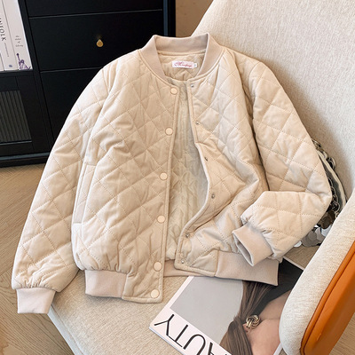 棉衣女2025秋冬季新款时尚金丝绒短款轻薄保暖外套小个子夹棉