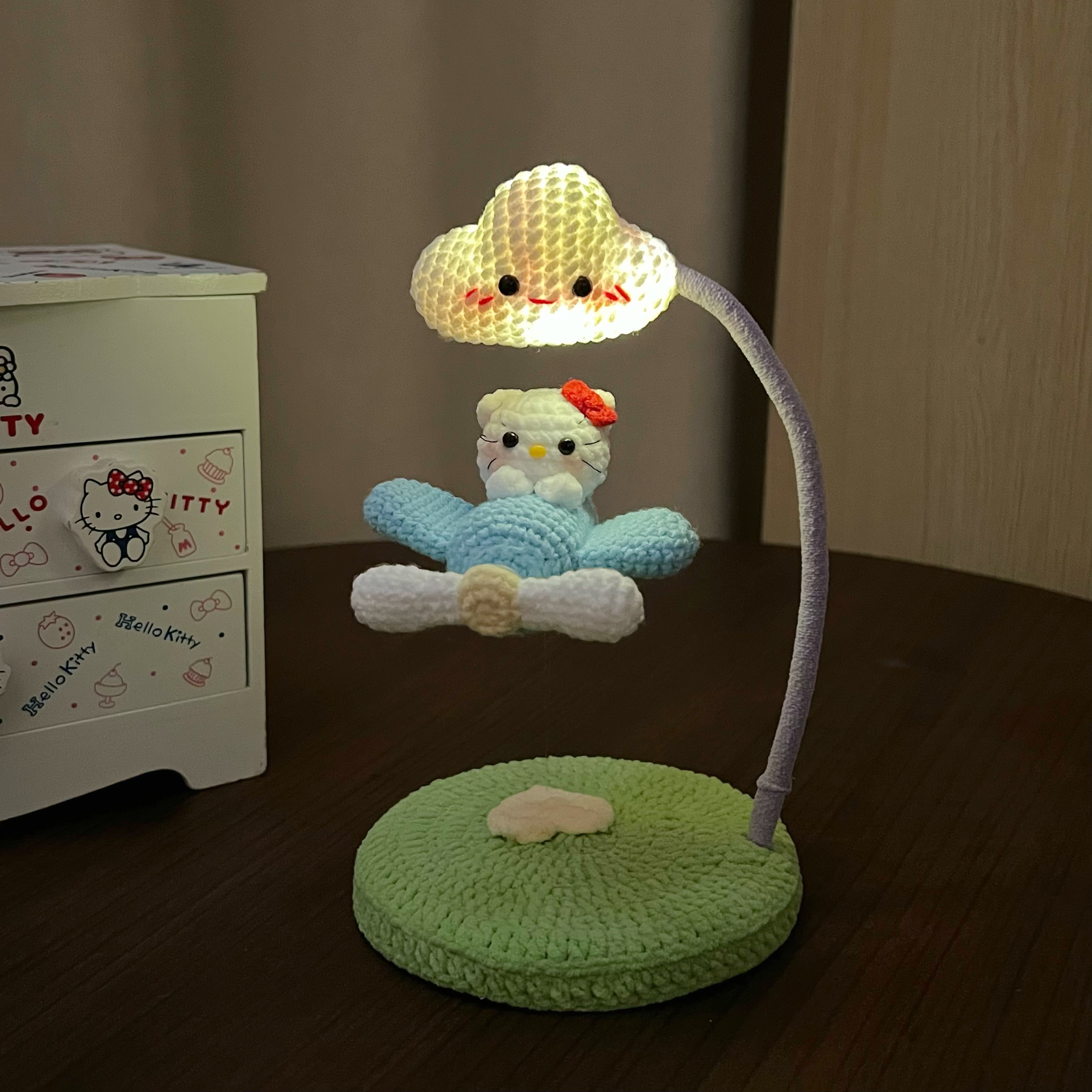 hello猫咪飞机悬浮卡通小夜灯手工diy毛线编织材料包送女朋友礼物