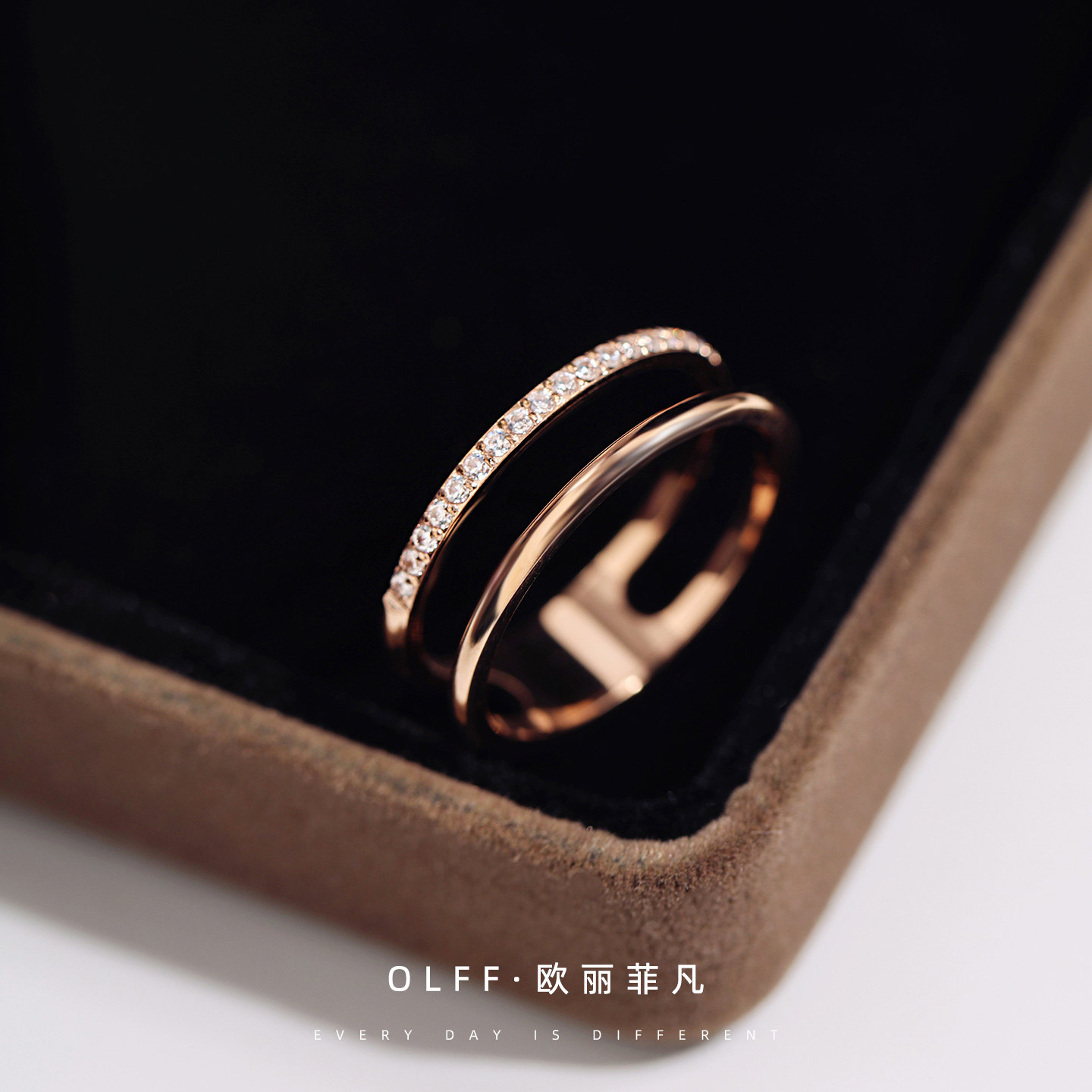 钛钢戒指时尚微镶闪锆双排指环