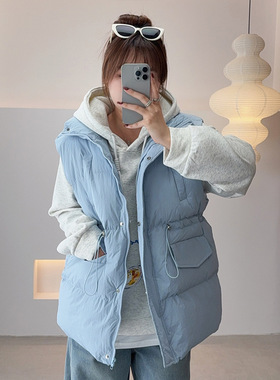 双天25年秋冬新款气质时尚百搭立领抽绳收腰棉大码马甲冬ST1753